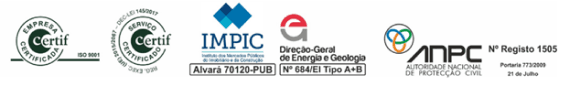 Certificações CERTIF ISO 9001 e serviço certificado, IMPIC, DGEG e ANPC